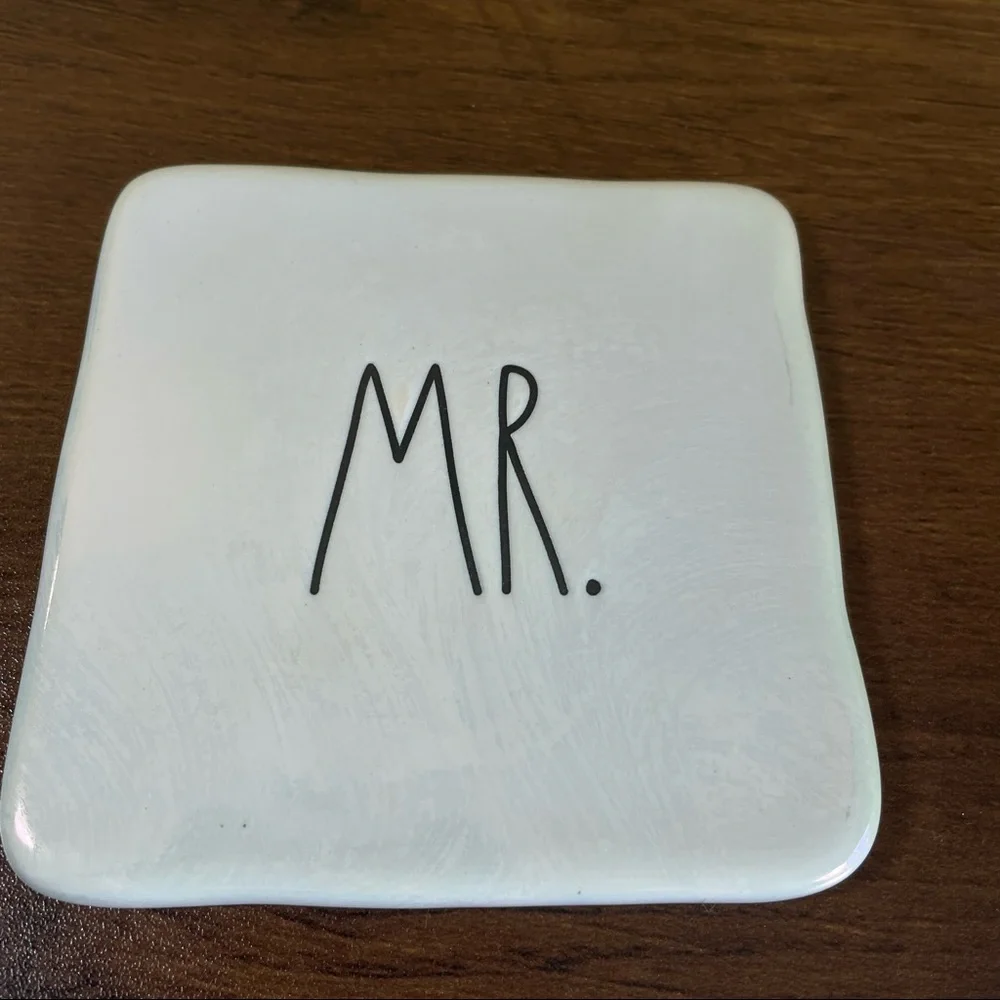 Rae Dunn Ceramic Coasters Cream with Black Letting Mr Mrs I Do Love Set of 4 - Picture 2 of 6